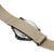 Montre homme avec bracelet en tissu beige et boîtier noir, vue de côté.