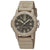 Montre homme avec bracelet en caoutchouc beige, cadran noir et affichage de la date