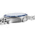 Montre bracelet pour homme, vue de côté, avec boîtier argenté et lunette bleue
