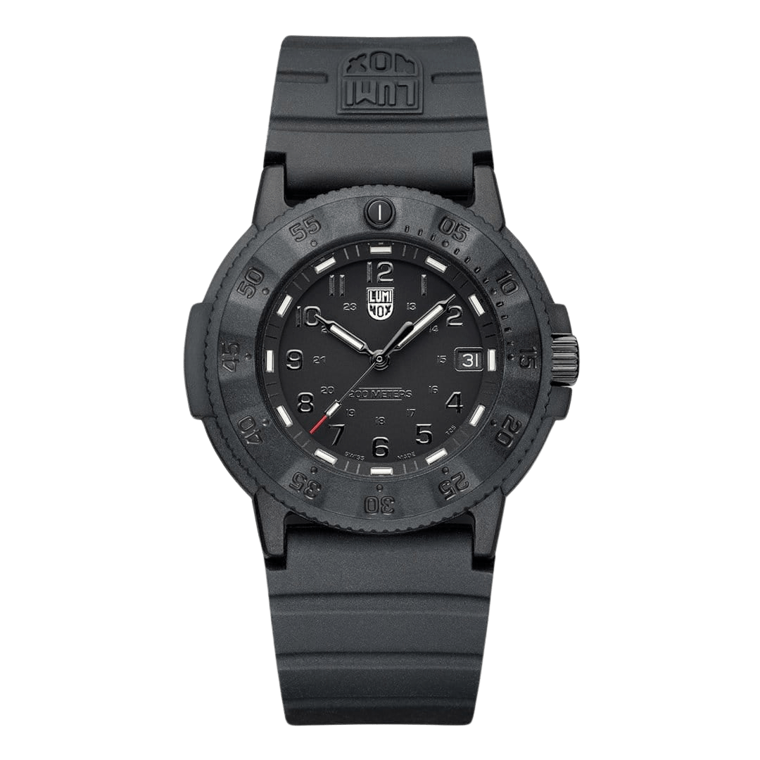 Montre noire pour homme avec cadran noir, lunette et bracelet en caoutchouc