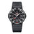 Herren-Armbanduhr mit schwarzem Silikonarmband, schwarzem Zifferblatt und gerahmter Lünette