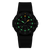 Montre pour homme avec boîtier noir, index verts lumineux et bracelet en silicone vert olive