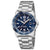 Bracelet montre avec cadran bleu, guichet date (31) et bracelet en acier inoxydable argenté.