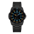 Montre-bracelet avec boîtier et cadran noirs, accents orange, guichet date (31).