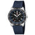 Montre de plongée avec bracelet en silicone bleu, cadran noir et lunette avec marqueurs
