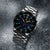 Bracelet de montre pour homme en acier inoxydable avec cadran bleu, aspect chronographe