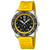 Montre de sport pour homme avec bracelet en silicone jaune, cadran noir et lunette argentée