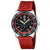 Montre homme avec cadran noir, bracelet en silicone rouge et lunette tournante