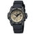 Montre bracelet homme de face : cadran beige, boîtier noir et bracelet en caoutchouc