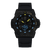 Montre bracelet pour homme avec boîtier noir et bracelet bleu foncé, lunette lumineuse bleue, date.