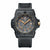 Schwarze Herren-Armbanduhr mit Carbon-Look-Gehäuse, goldenen Zeigern und Datumsfenster