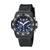 Herren Chronograph-Armbanduhr mit blauem Zifferblatt, schwarzer Lünette und Kautschukarmband.