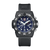 Herren Chronograph-Armbanduhr mit blauem Zifferblatt und schwarzem Kautschukarmband.