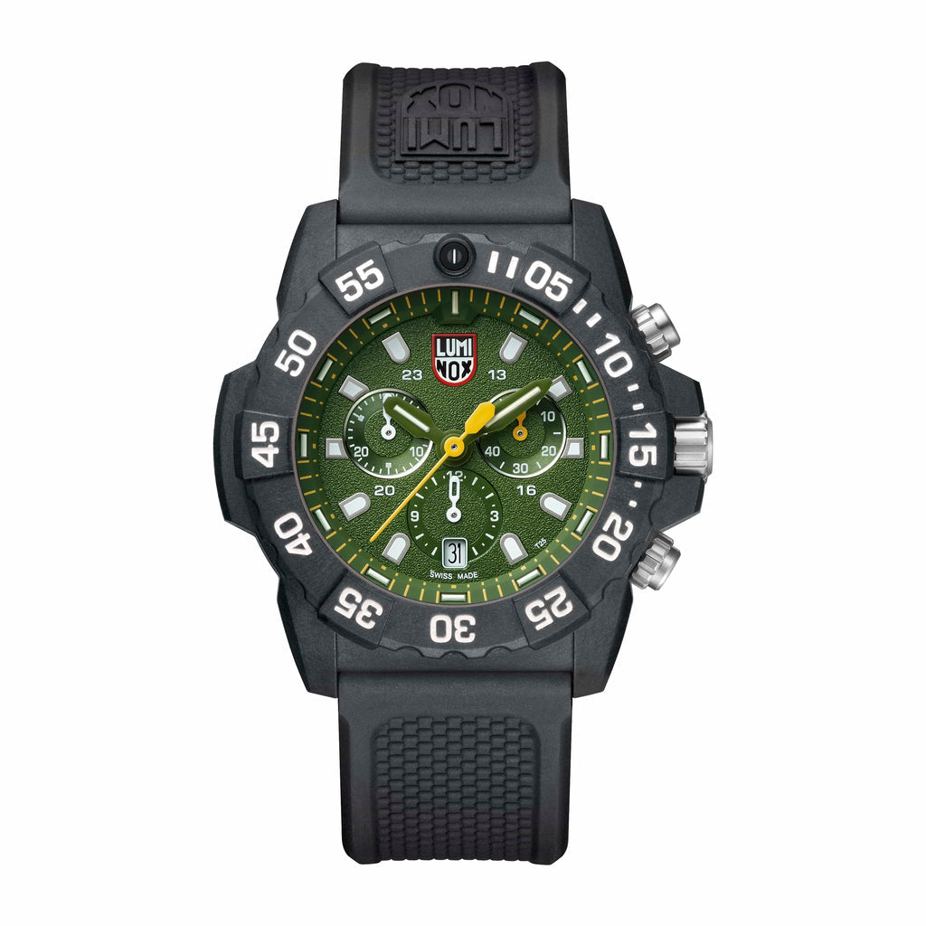 Armbanduhr von Luminox Navy SEAL mit grünem Chronograph-Zifferblatt und schwarzem Kautschukband