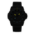 Montre homme avec boîtier noir et bracelet noir ; index luminescents sur le cadran.