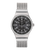 Swatch Damen-Uhr mit silbernem Meshband und schwarzem Zifferblatt mit Datum