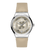 Swatch Sistem51 Irony Armbanduhr mit beigem Lederband, beigem Zifferblatt, Datum bei 6 Uhr