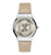 Swatch Sistem51 Irony Armbanduhr mit beigem Lederband, beigem Zifferblatt, Datum bei 6 Uhr