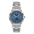 Herrenarmbanduhr mit silbernem Metallarmband und dunkelblauem Zifferblatt, Datum 28