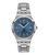 Herrenarmbanduhr mit silbernem Metallband und blauem Zifferblatt, Datum bei 28