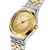 Swatch Herrenuhr mit goldenem Zifferblatt und zweifarbigem Metallgehäuse, Detailansicht