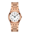 Damenuhr mit roségoldfarbenem Edelstahlband, rundem Gehäuse, weißem Zifferblatt, Datum