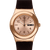 Armbanduhr mit Roségoldfarbenem Gehäuse, beigem Zifferblatt und braunem Silikonband