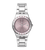 Damenarmbanduhr Swatch mit rosafarbenem Zifferblatt, Edelstahlband und Kristalllünette