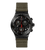 Swatch Chronographen-Armbanduhr mit schwarzem Gehäuse und khakifarbenem Textilband