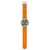 Swatch Herrenarmbanduhr mit orangefarbenem Textilband und beigem Zifferblatt