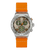 Swatch Herrenarmbanduhr mit orangefarbenem Textilband und beigem Chrono-Zifferblatt