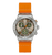 Swatch Herrenarmbanduhr mit orangefarbenem Textilband und beigem Chrono-Zifferblatt
