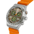 Swatch Herrenarmbanduhr: beiges Zifferblatt mit Chronographen-Subdials, orangefarbenes Band