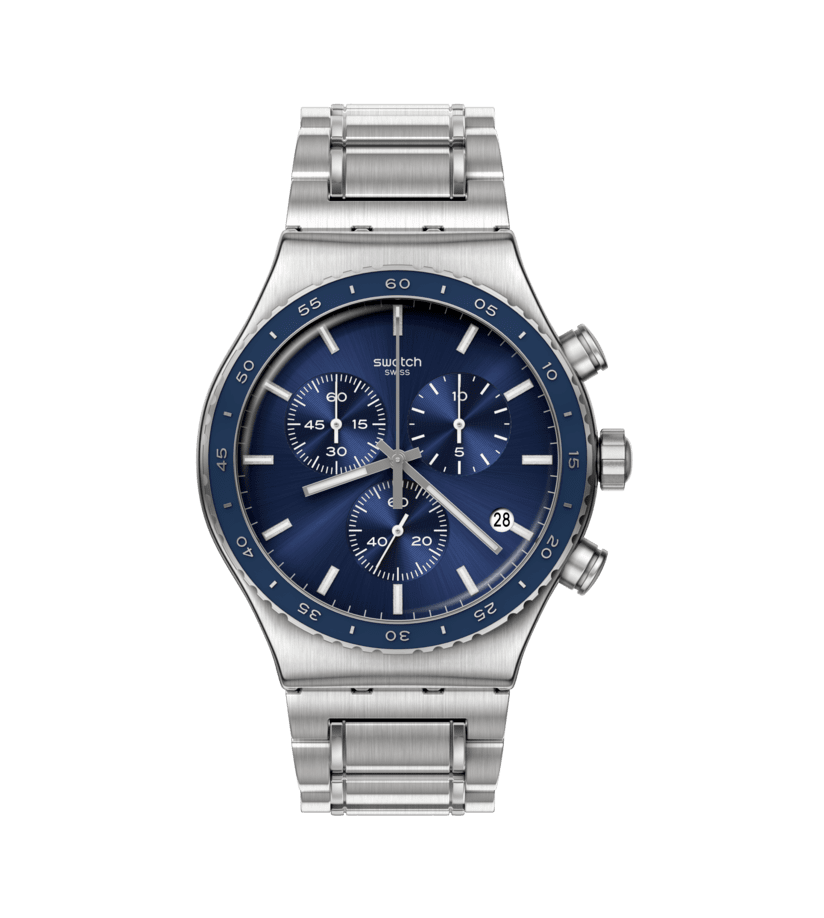Herrenchronograph-Uhr mit kobaltblauem Zifferblatt und Edelstahlarmband