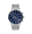 Herrenchronograph-Uhr mit kobaltblauem Zifferblatt, Datumsfenster bei 28, Edelstahlarmband