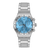 Swatch Damen-Chronograph mit Edelstahlarmband, blauem Zifferblatt und Drückern
