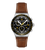 Swatch Chronographen-Armbanduhr mit schwarzem Zifferblatt, Leuchtzeigern und braunem Lederband
