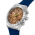 Herren-Chronograph-Uhr, blaues Armband, braunes Zifferblatt, seitliche Drücker