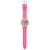 Damenuhr mit pinkem Silikonarmband und pink-grünem Zifferblatt im Draufsicht