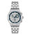 Edelstahl-Chronograph mit blauem Zifferblatt und silbernem Armband
