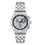 Edelstahl-Chronograph mit blauem Zifferblatt und silbernem Edelstahlarmband