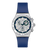 Herrenarmbanduhr mit blauem Armband, silbernem Gehäuse und Chronograph-Zifferblatt
