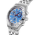Herrenchronograph mit blauem Zifferblatt, Edelstahlgehäuse und seitlichen Drückern