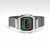 Montre numérique avec boîtier argenté et écran LCD vert, bracelet en maille avec fermoir