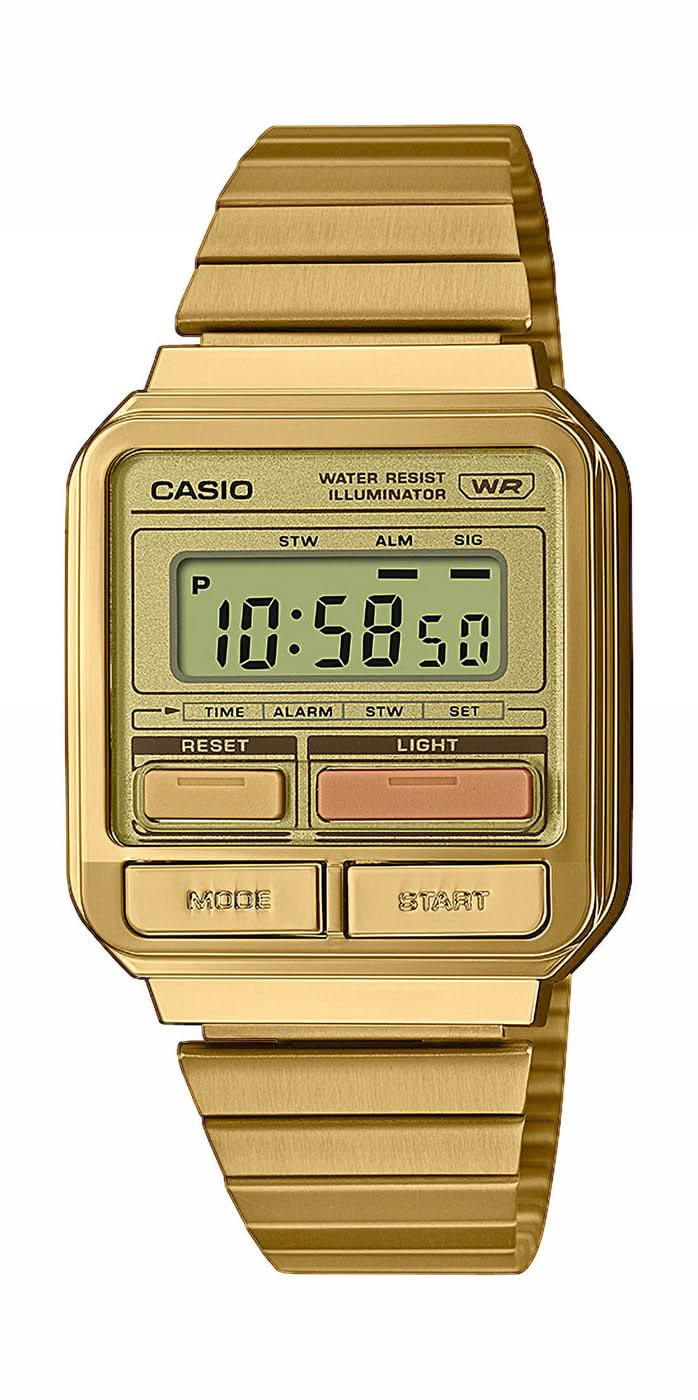Casio Vintage montre homme avec bracelet en métal doré et écran LCD numérique
