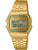 Casio Montre numérique vintage avec bracelet en métal doré, écran LCD rectangulaire et affichage de la date.