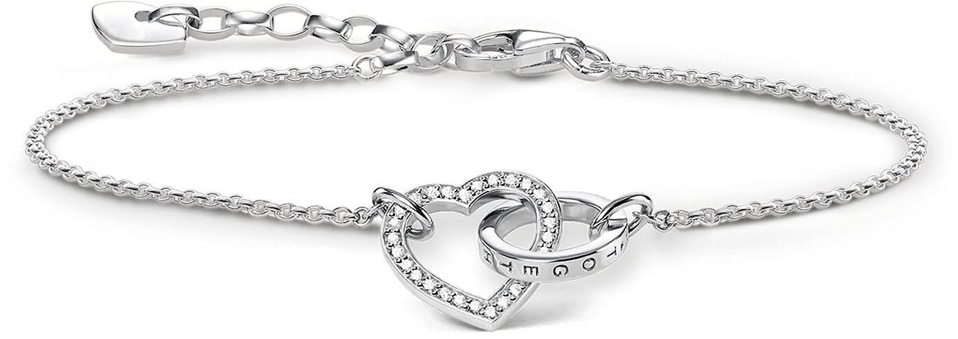 Bracelet en argent sterling 925 avec breloque cœur et gravure sur un charm rond
