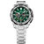 Montre homme avec cadran vert et bracelet en acier inoxydable, look chronographe