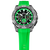 Montre pour homme avec bracelet en silicone vert, boîtier en acier inoxydable et cadran noir