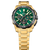 Montre chronographe pour homme avec cadran vert, boîtier et bracelet dorés